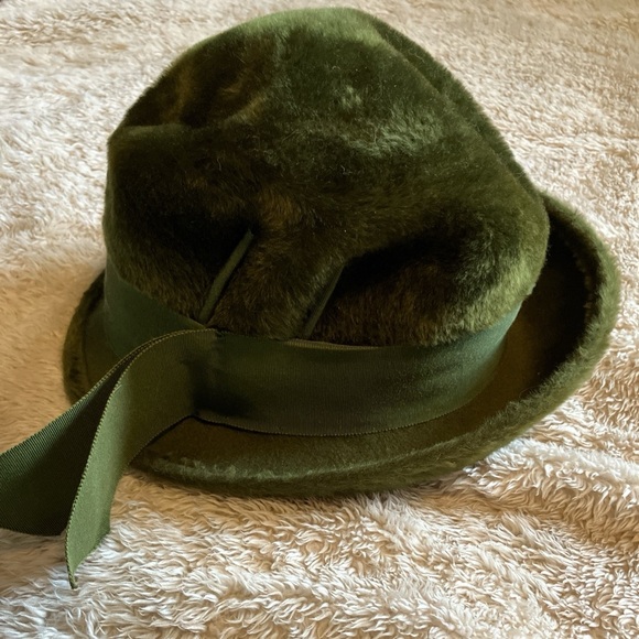60’s Amy New York Vintage Forest Green Fuzzy Alpine Fedora Women’s Hat - Picture 2 of 9